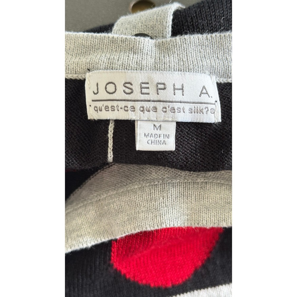 Joseph A. Qu'est-ce Que C'est Silk? Button-Back Sweater Gray Red Black M - Picture 4 of 4